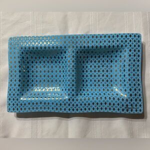 Mid Century Georges Briard Tiffany Blue Diamond Pattern Divided Serving Tray